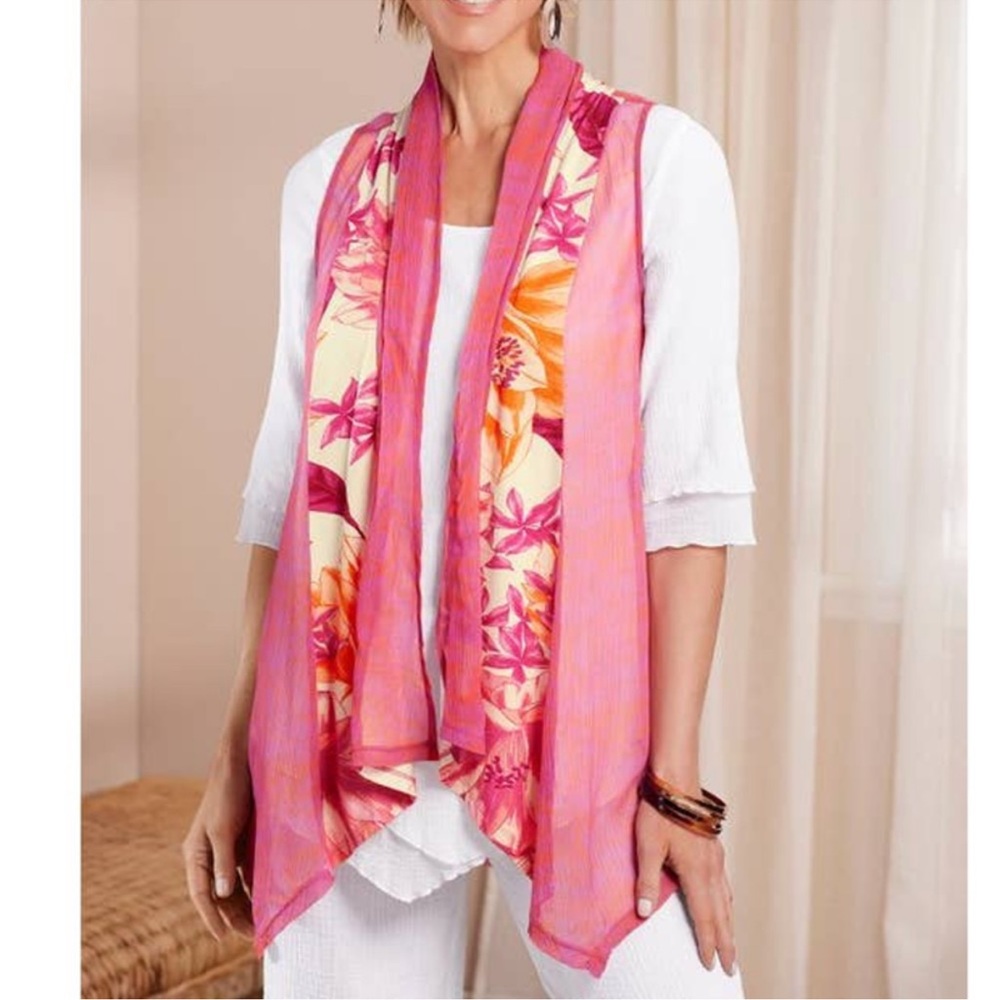 NWT Soft Surroundings Acadia Vest Floral Sheer PM